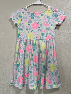 Limited Too Girls Neon Flamingo Floral A-Line Dress - Pink & Green